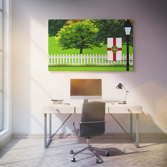 Alderney Trees Street Lamp Canvas Print Framed