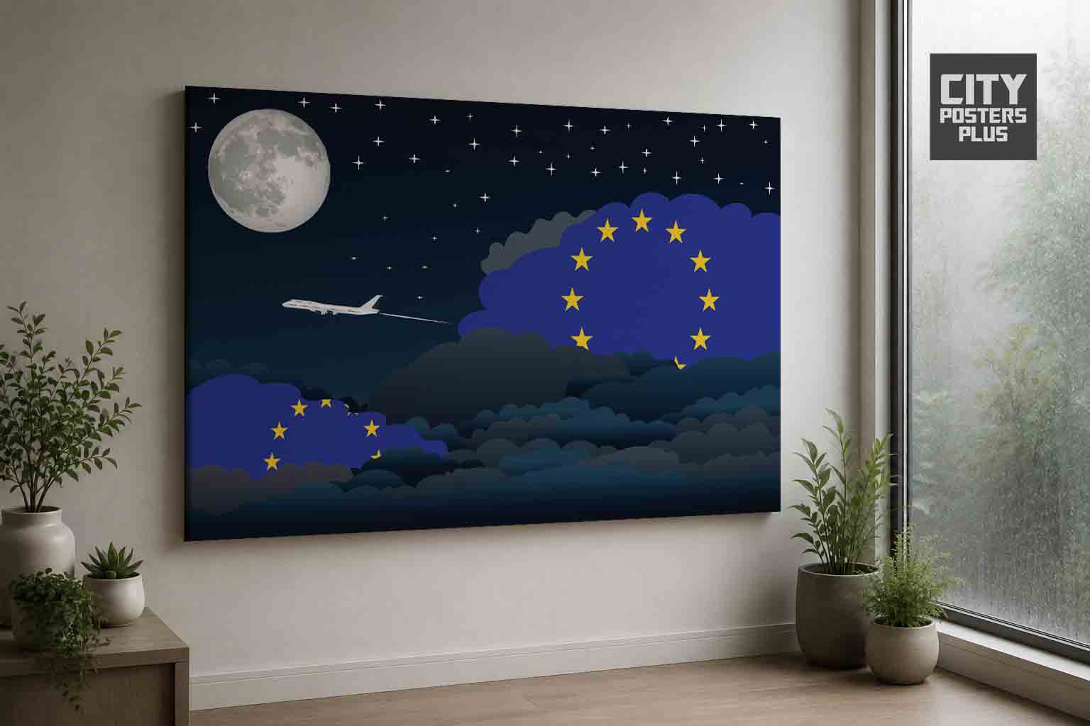 European Union Night Clouds Canvas Wrapped | Country & City Wall Art