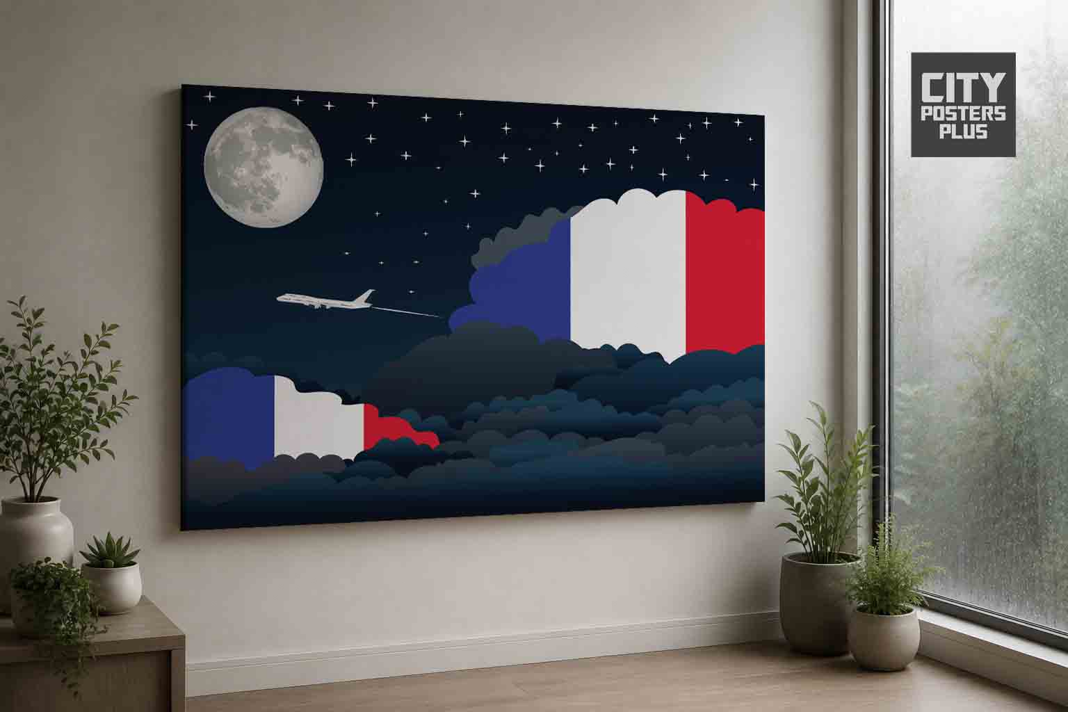 France Night Clouds Canvas Wrapped | Country & City Wall Art