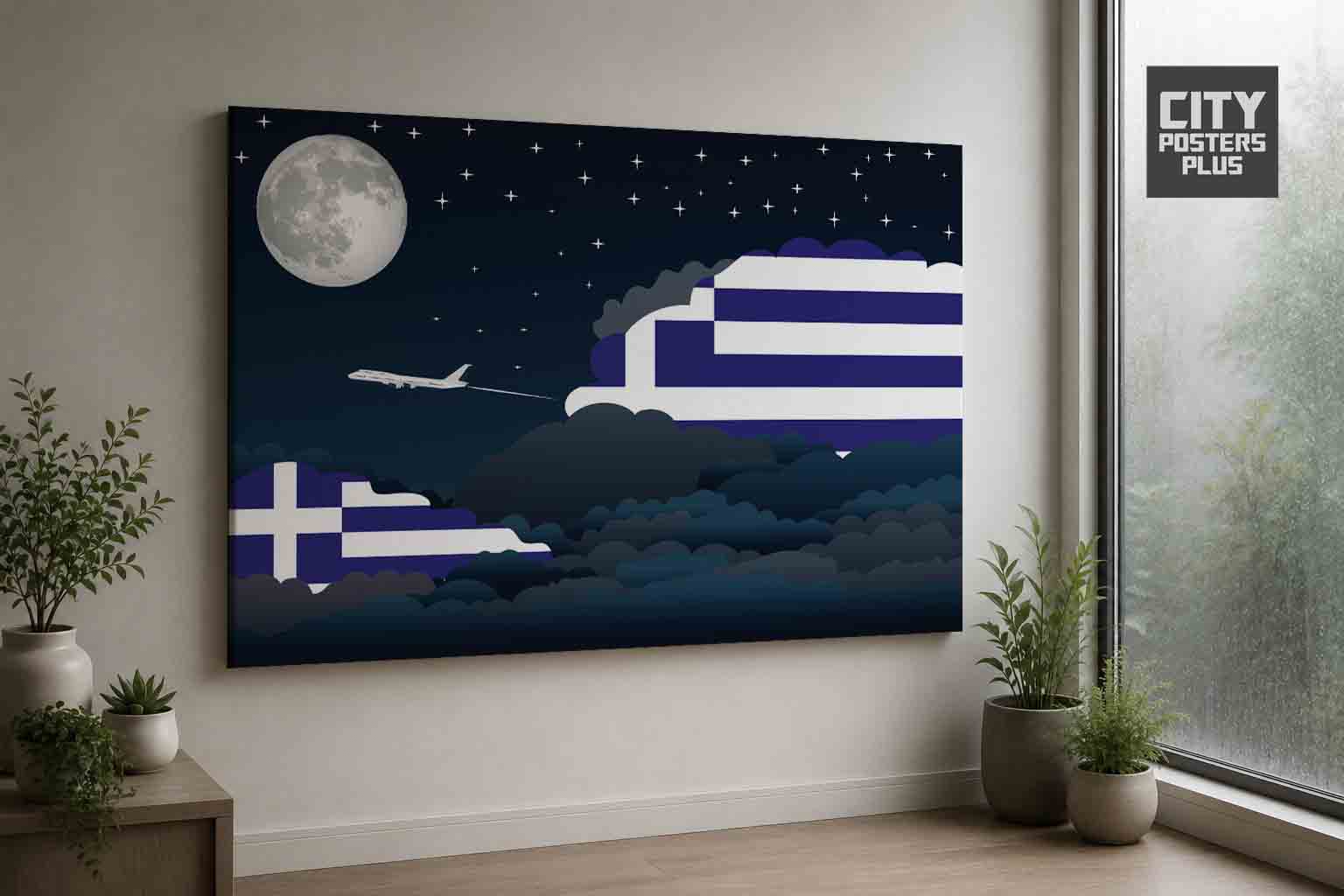 Greece Night Clouds Canvas Wrapped | Country & City Wall Art