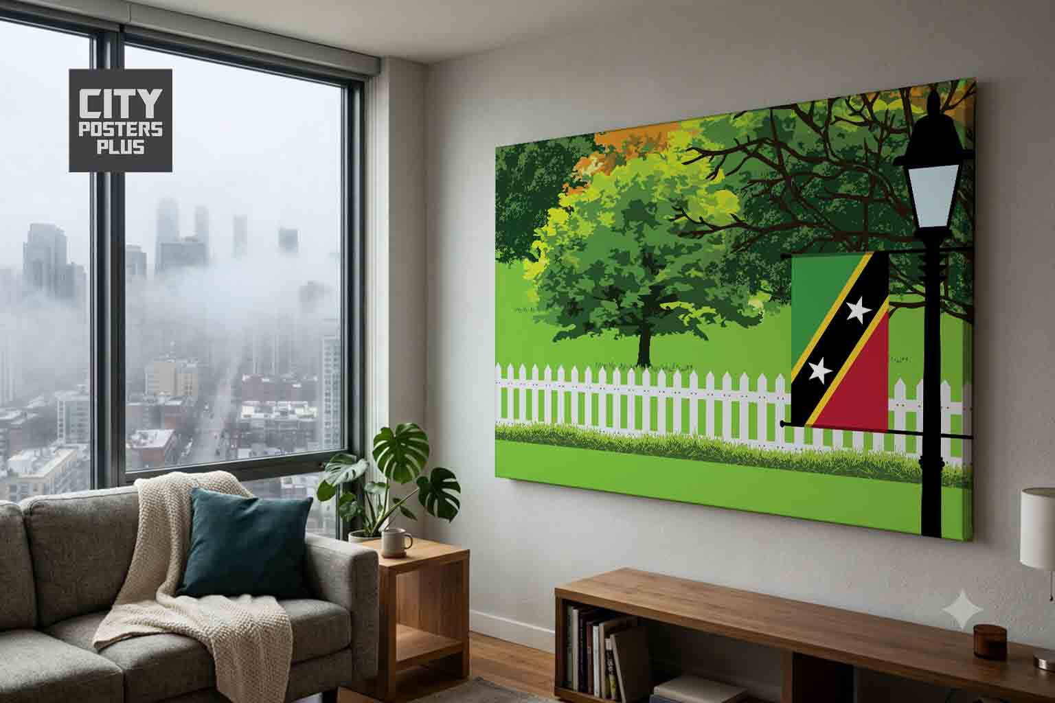 Saint Kitts and Nevis Home Town Trees Landscape Canvas Wrapped Wall Art