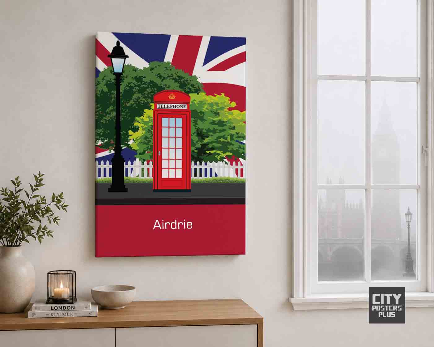 United Kingdom Airdrie Red Telephone Box Canvas Wrapped Wall Art