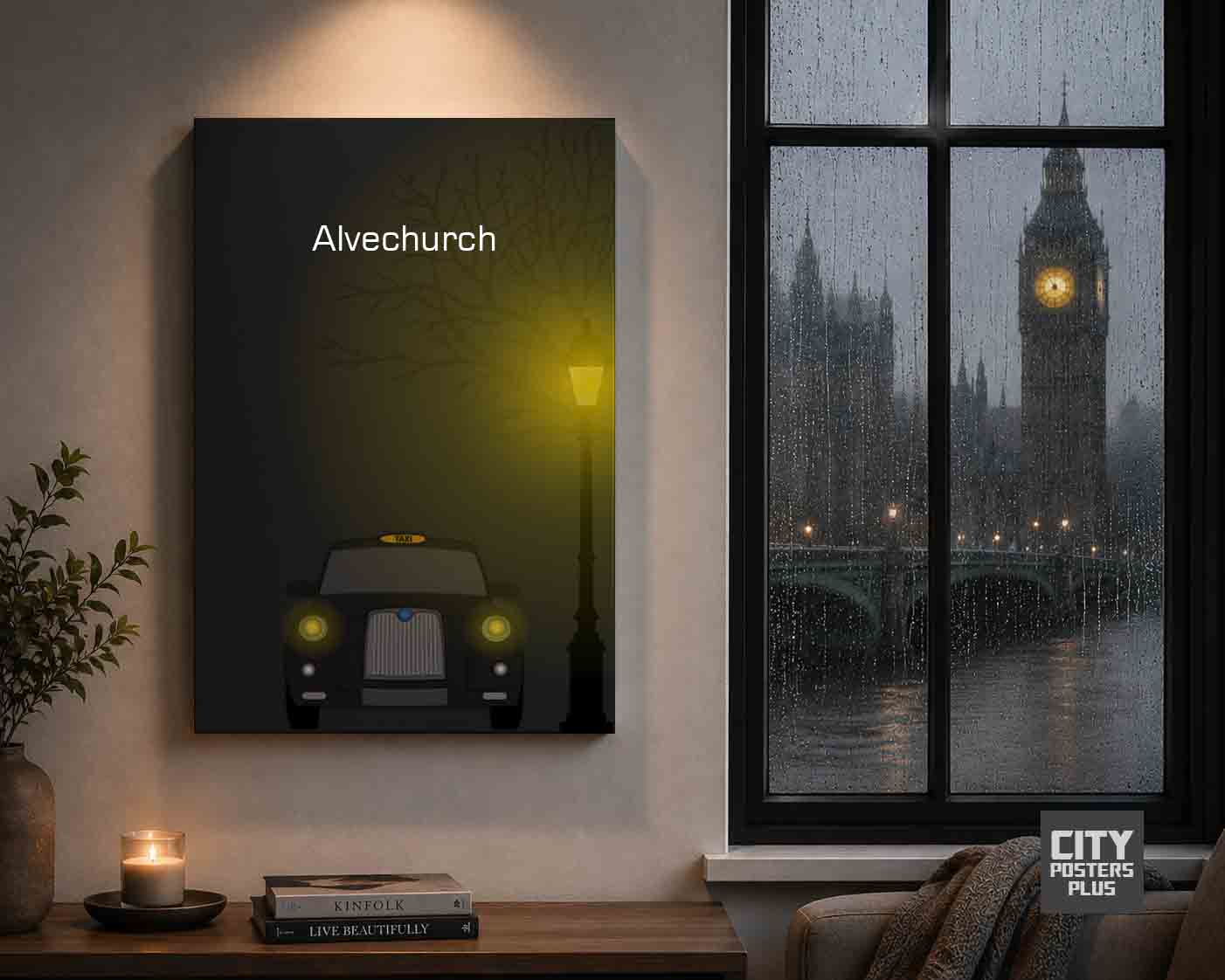 United Kingdom Alvechurch Taxi Black Canvas Wrapped Wall Art