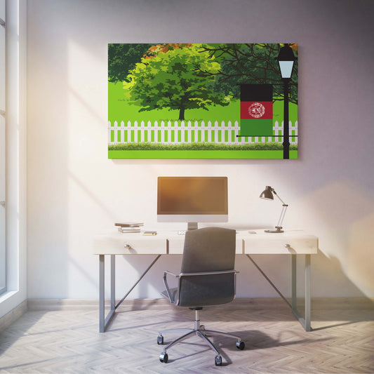 Afghanistan Trees Street Lamp Canvas Print Framed