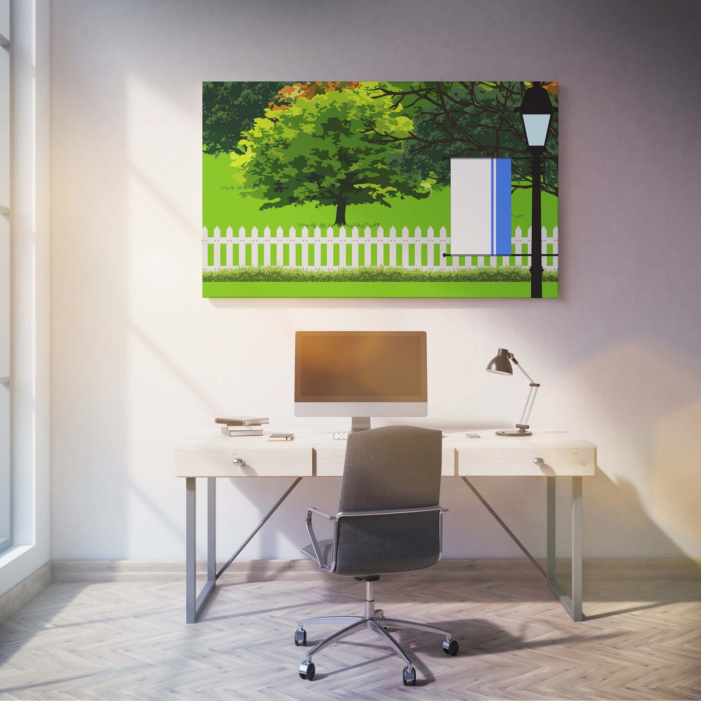 Altai Republic Trees Street Lamp Canvas Print Framed