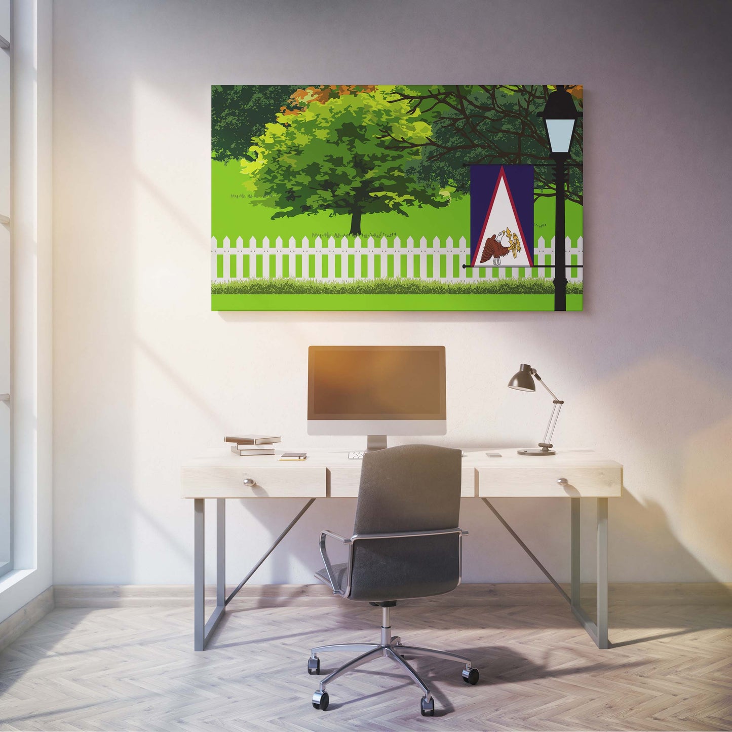 American Samoa Trees Street Lamp Canvas Print Framed