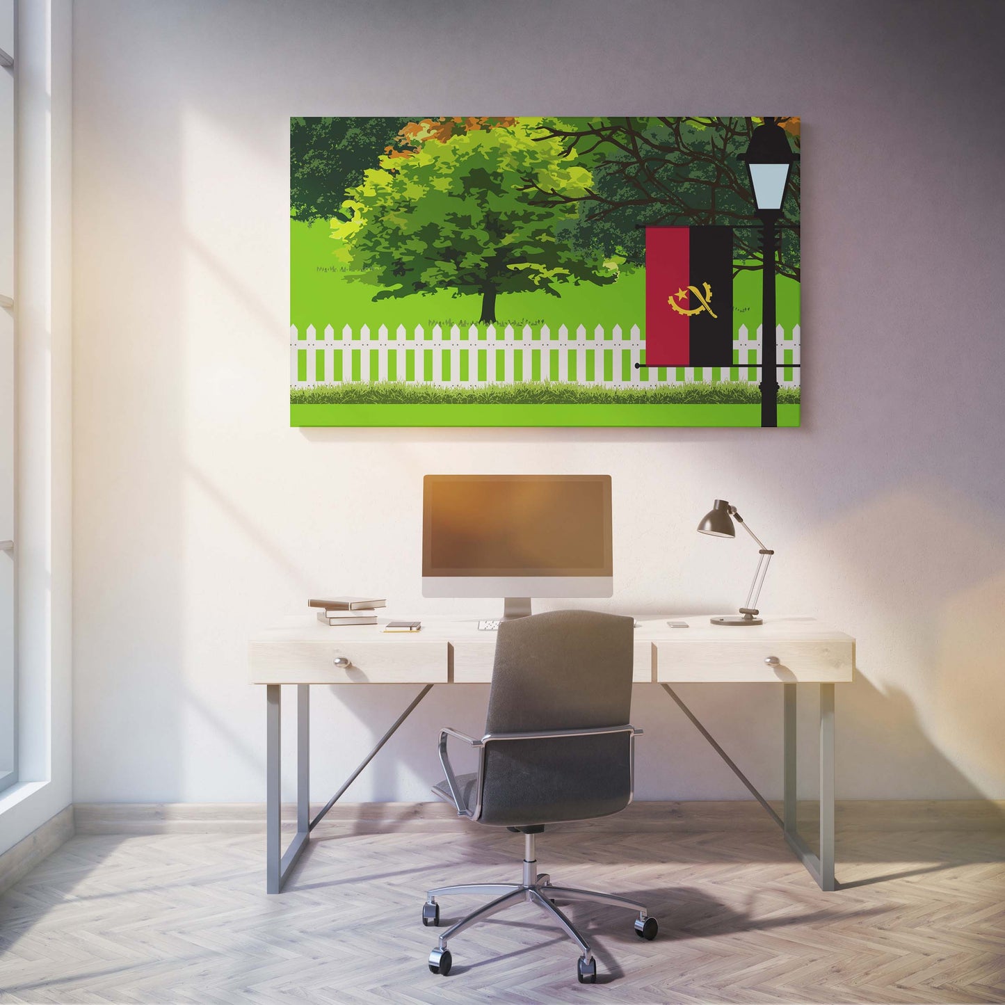 Angola Trees Street Lamp Canvas Print Framed