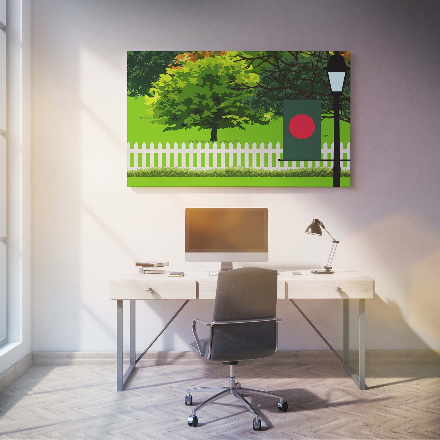 Bangladesh Trees Street Lamp Canvas Print Framed