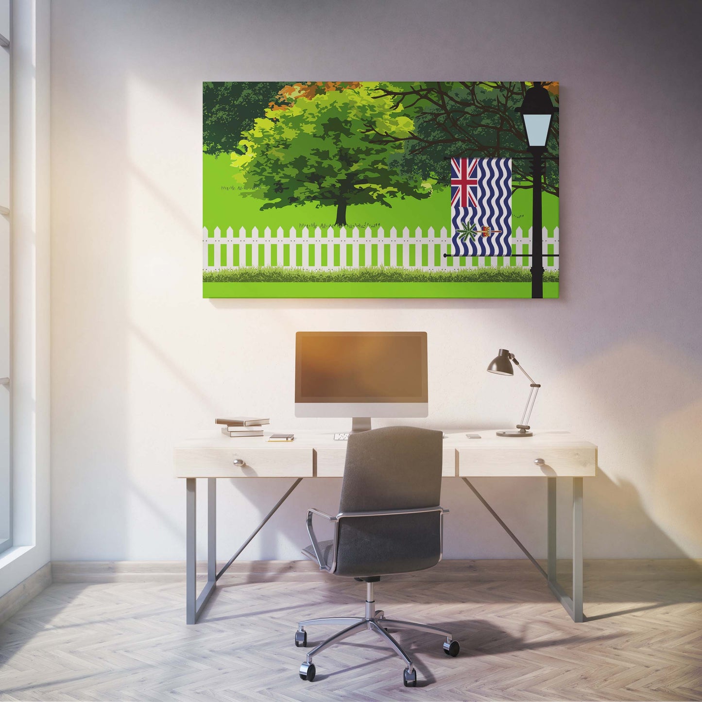 British Indian Ocean Territory Trees Street Lamp Canvas Print Framed