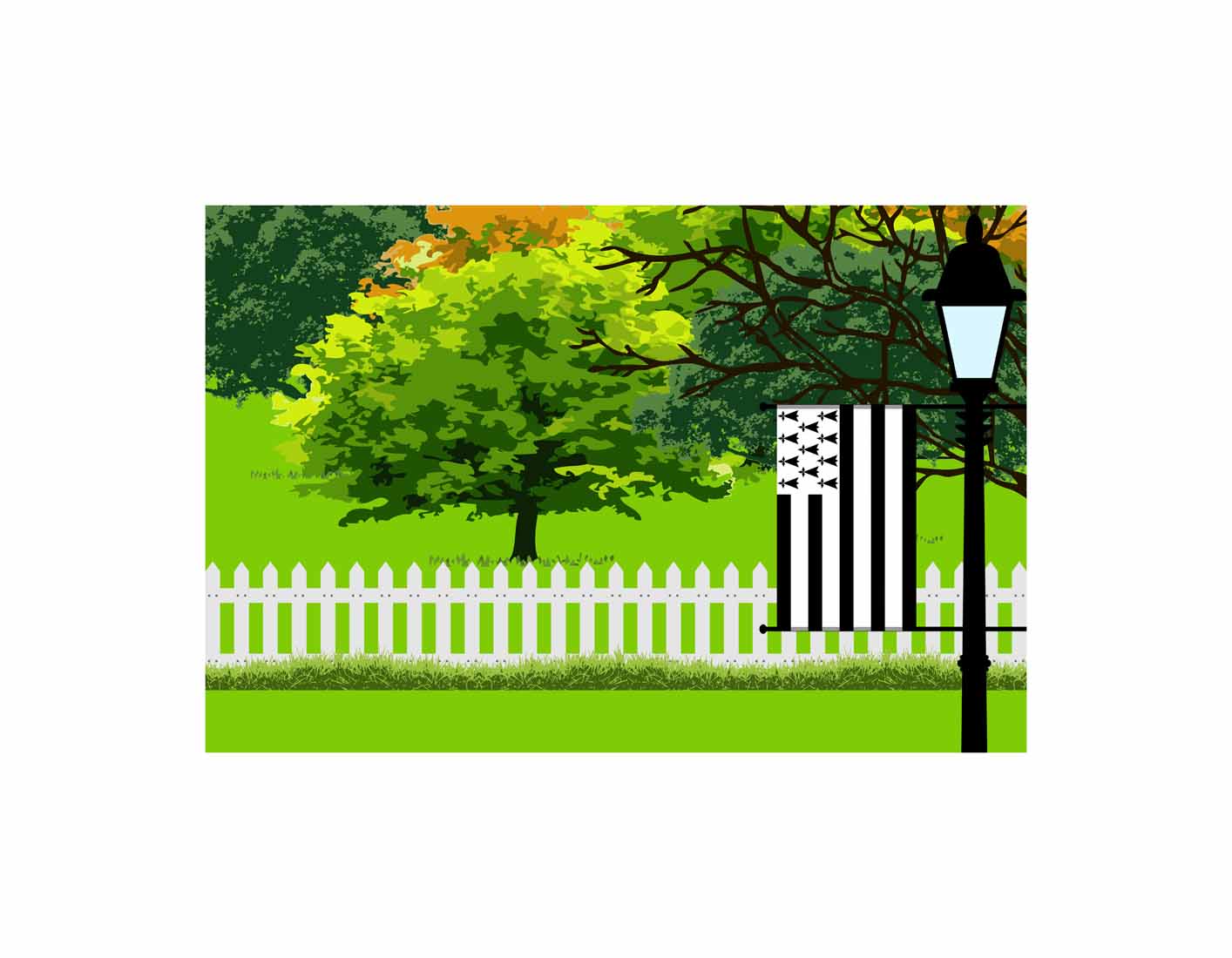 Brittany Trees Street Lamp Canvas Print Framed