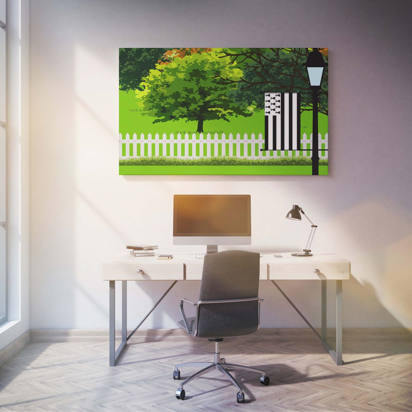 Brittany Trees Street Lamp Canvas Print Framed