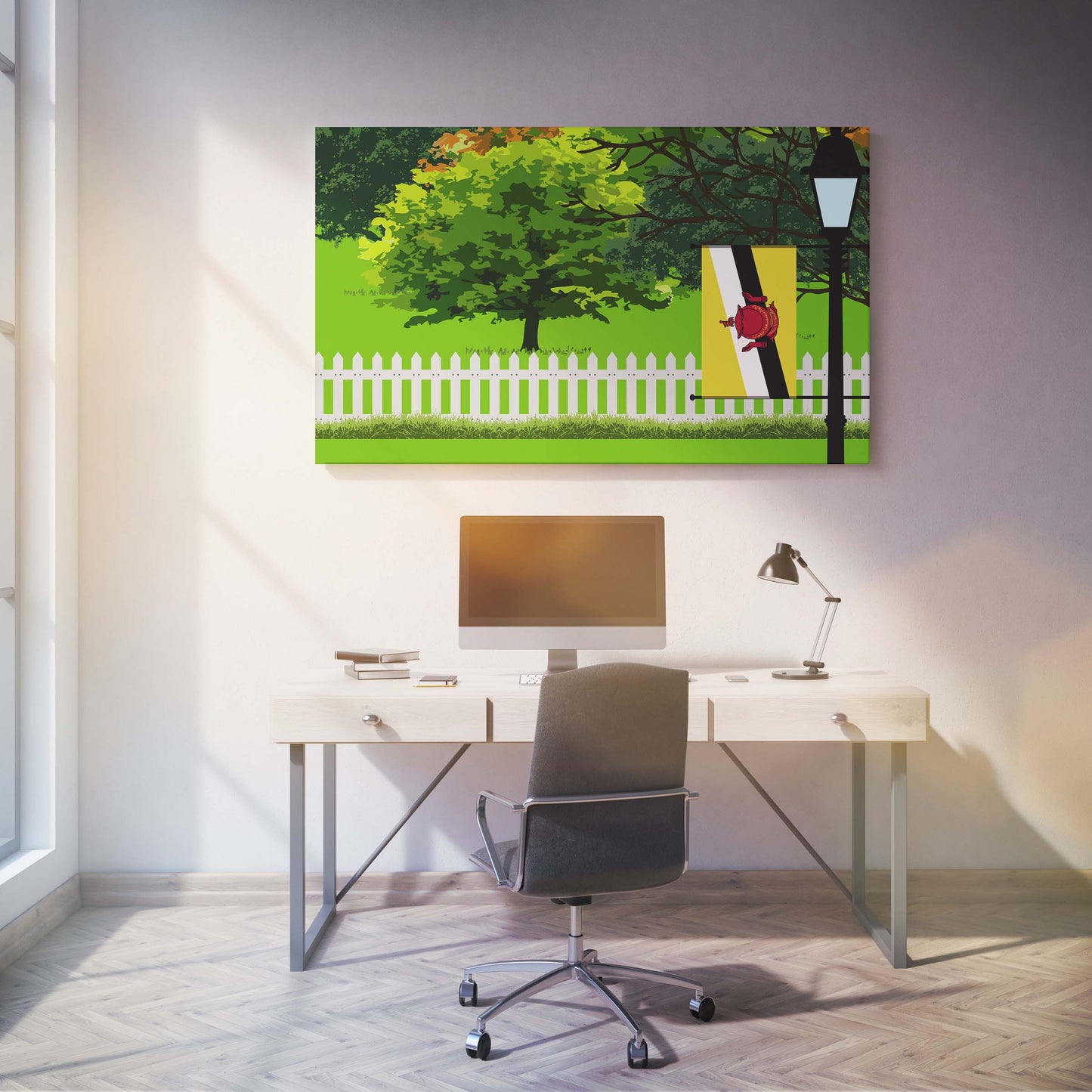 Brunei Trees Street Lamp Canvas Print Framed