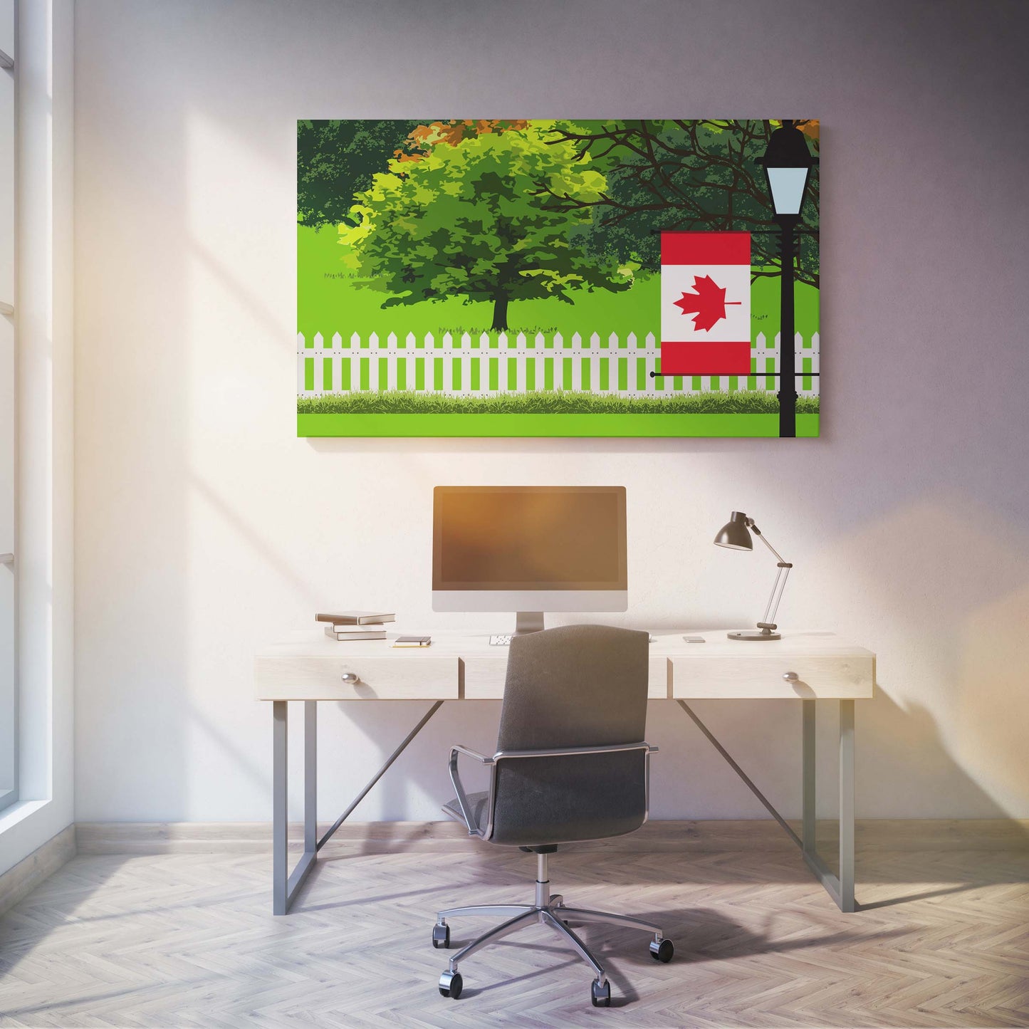 Canada Trees Street Lamp Canvas Print Framed