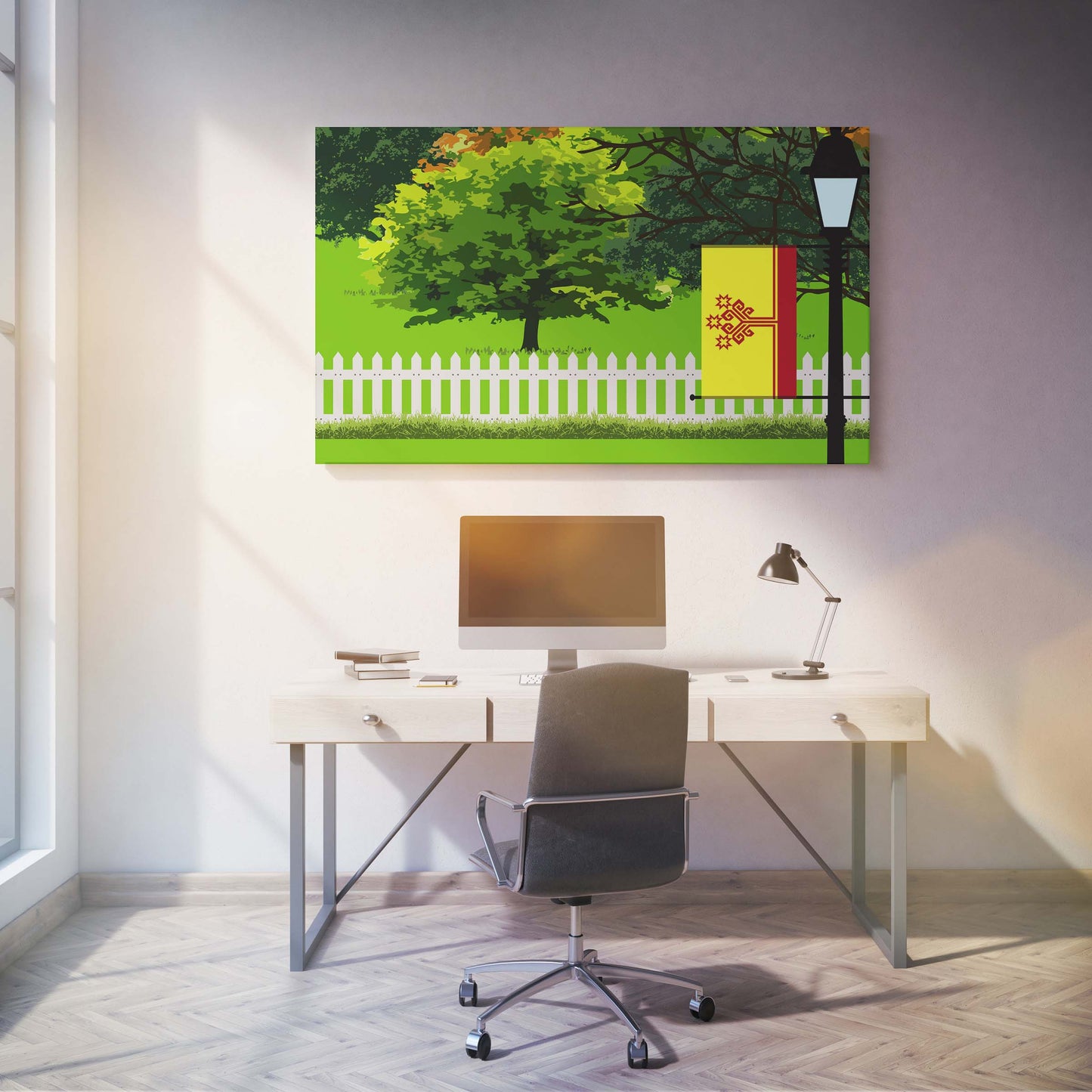 Chuvashia Trees Street Lamp Canvas Print Framed