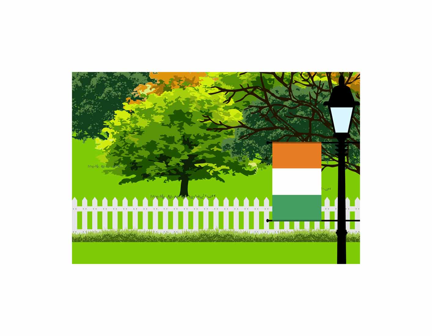 Cote D'Ivoire Trees Street Lamp Canvas Print Framed