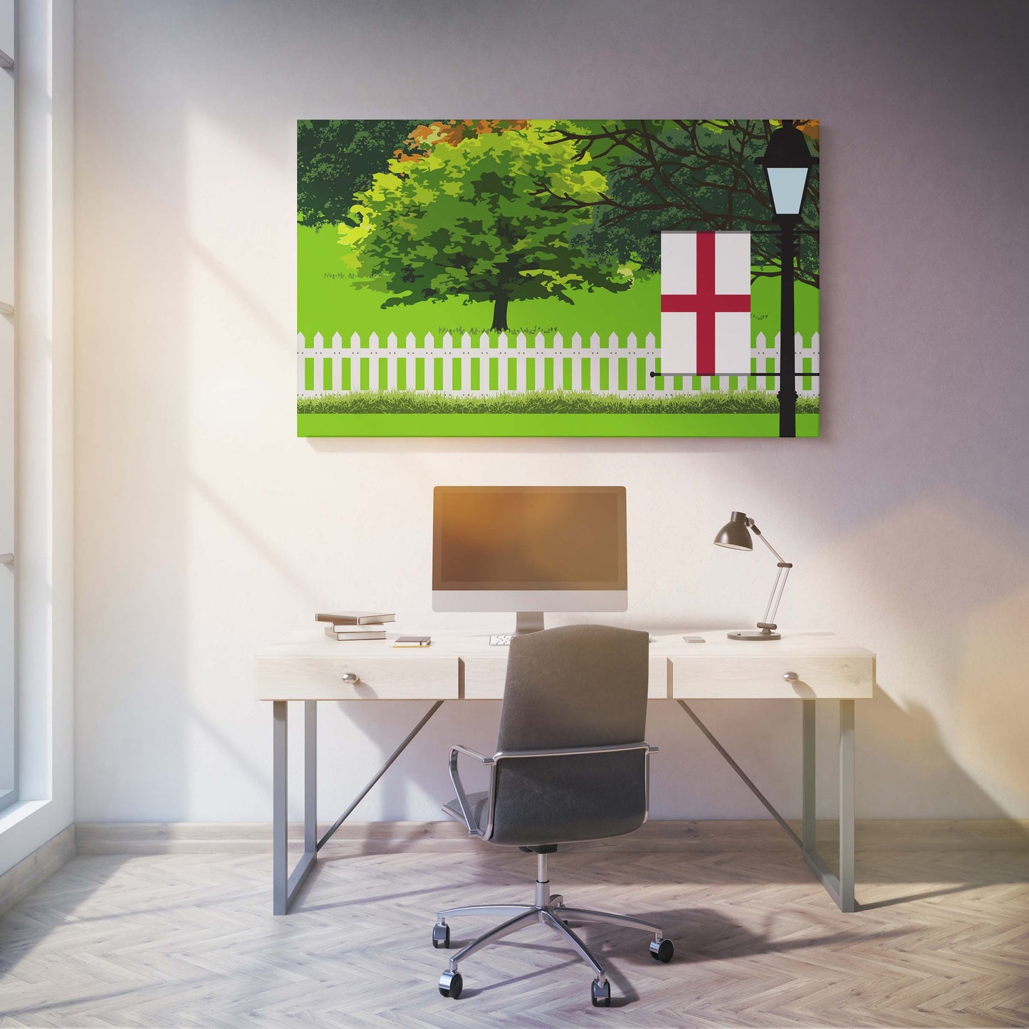 England Trees Street Lamp Canvas Print Framed