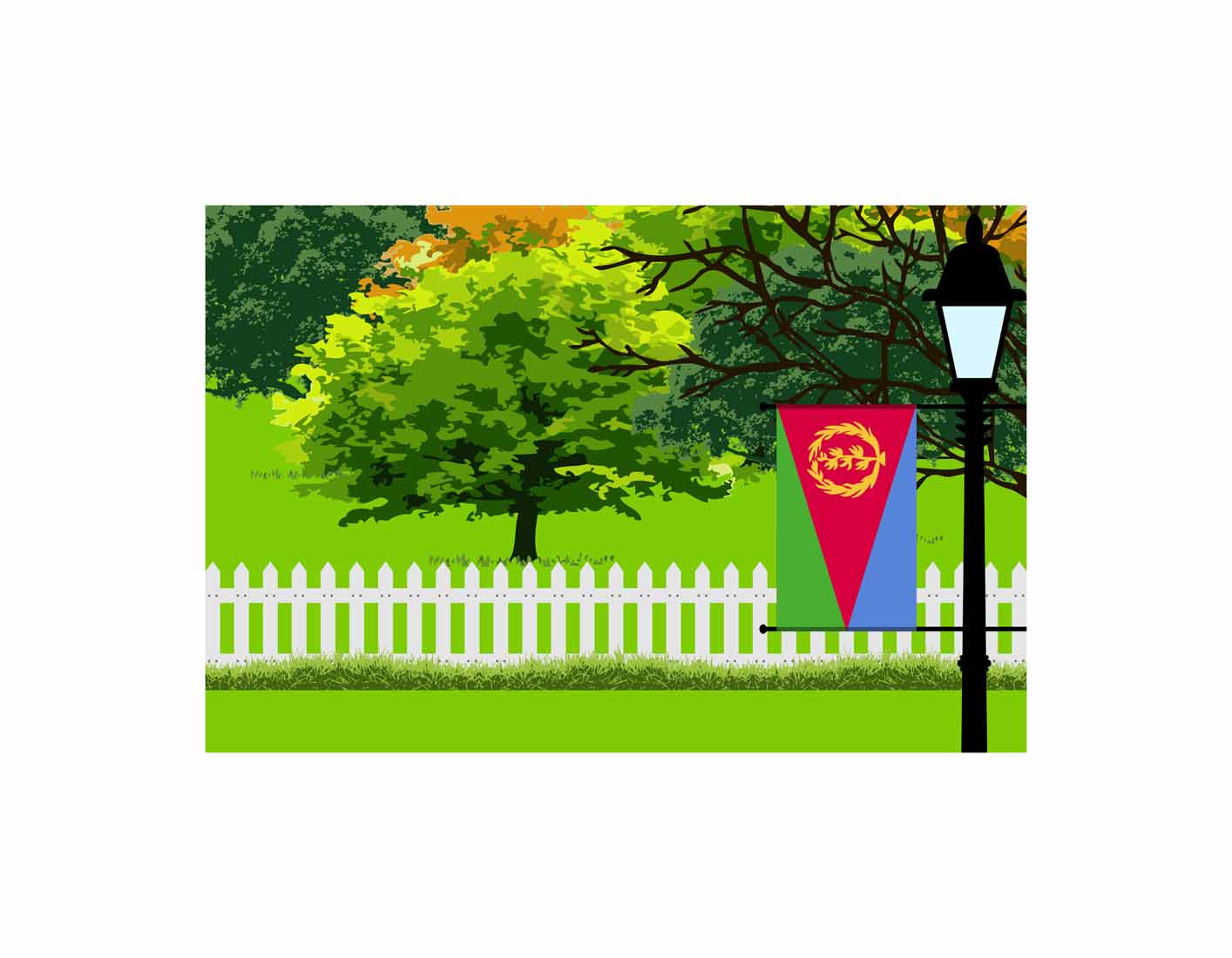 Eritrea Trees Street Lamp Canvas Print Framed