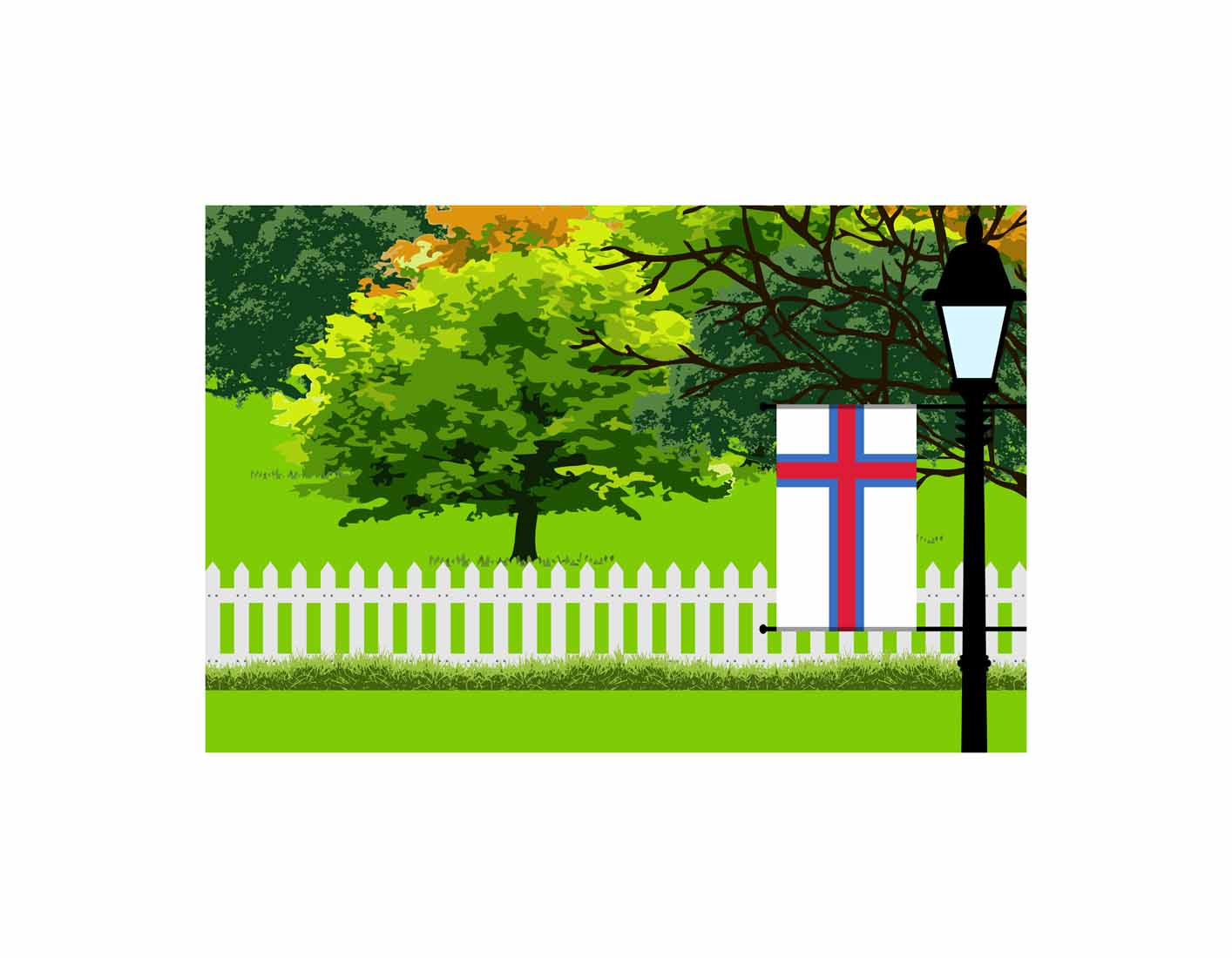 Faroe Islands Trees Street Lamp Canvas Print Framed