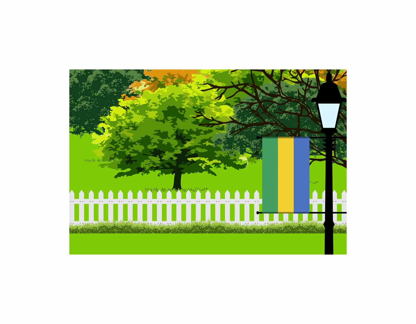 Gabon Trees Street Lamp Canvas Print Framed