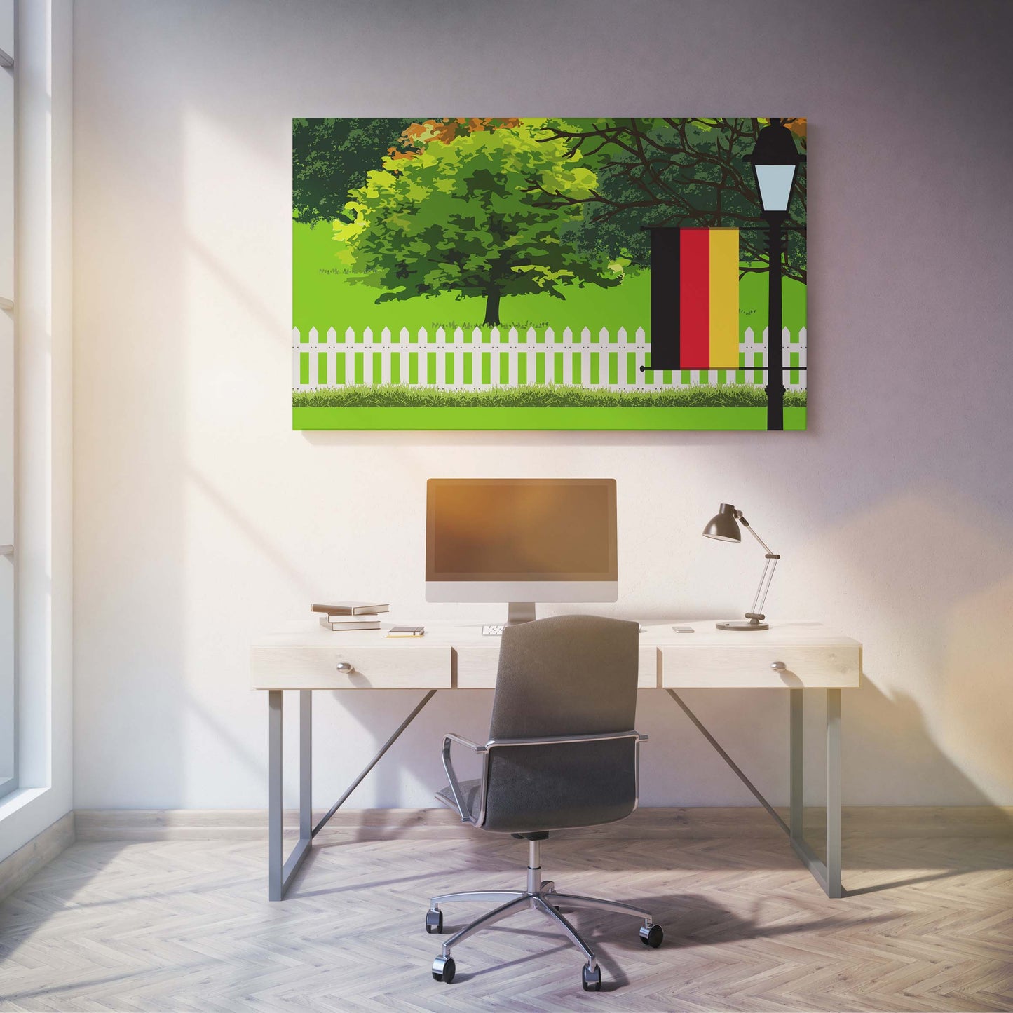 Germany Trees Street Lamp Canvas Print Framed