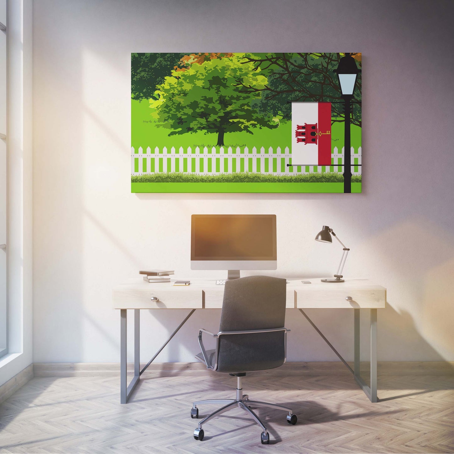 Gibraltar Trees Street Lamp Canvas Print Framed