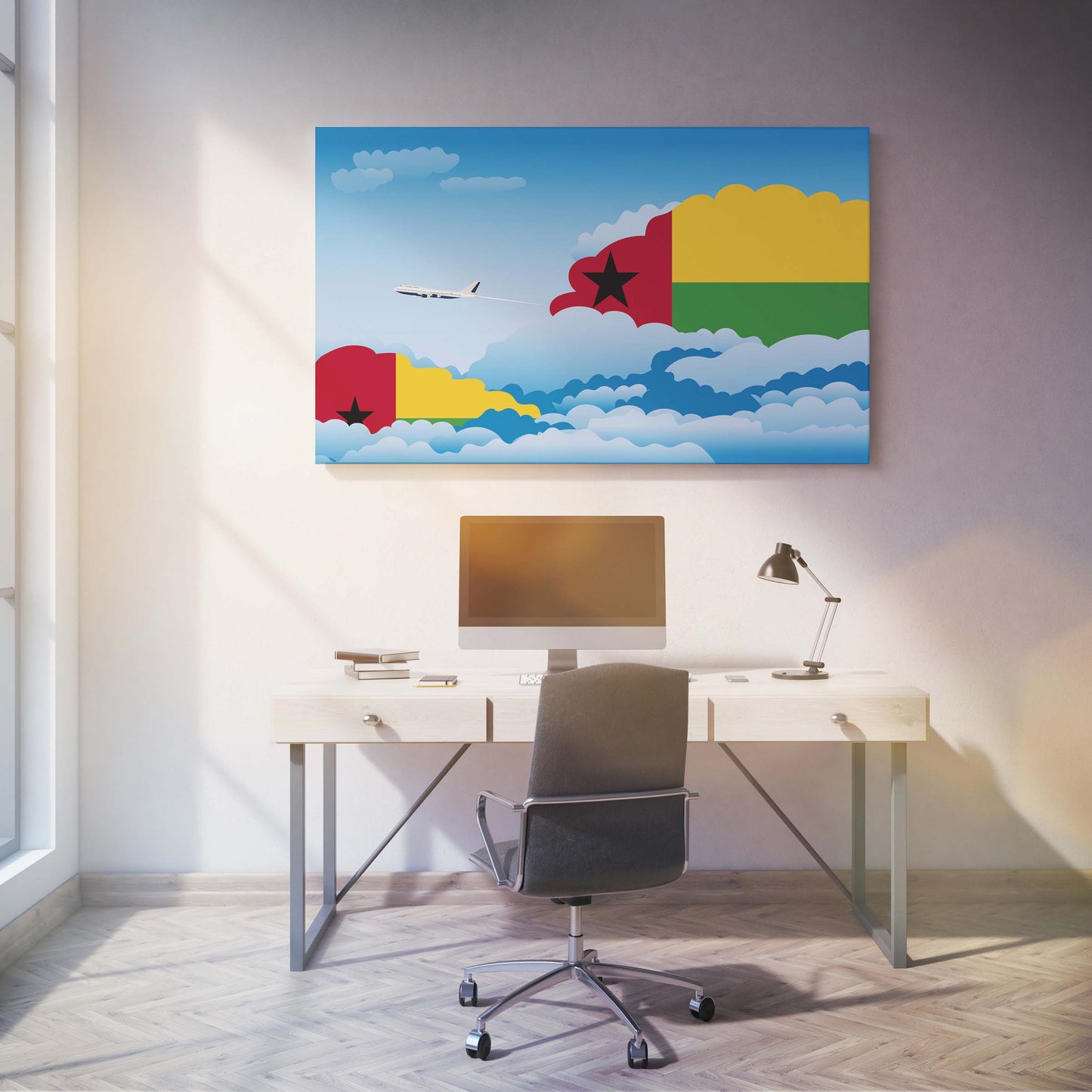 Guinea Day Clouds Canvas Print Framed