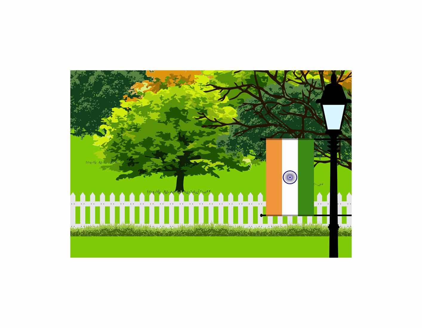 India Trees Street Lamp Canvas Print Framed