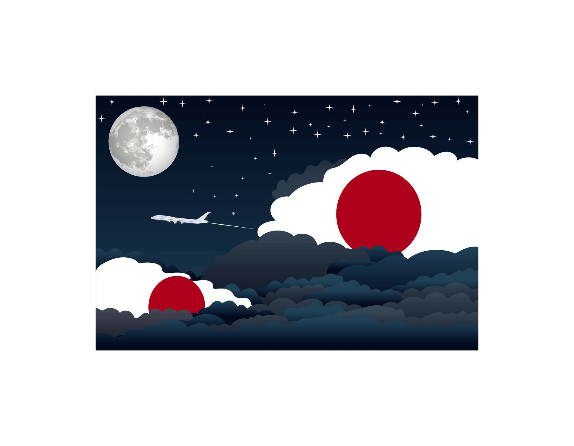 Japan Night Clouds Canvas Print Framed