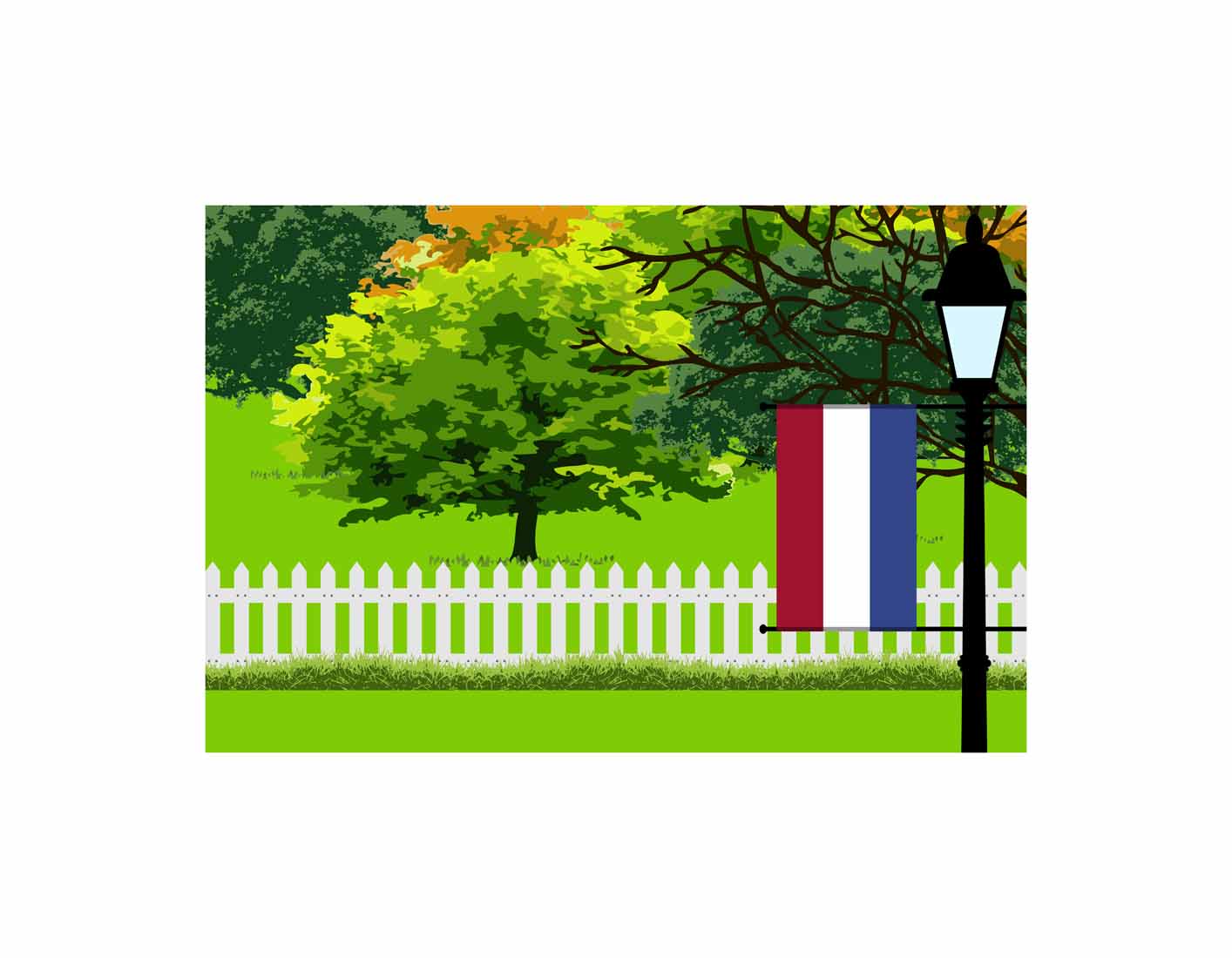 Netherlands Antilles Trees Street Lamp Canvas Print Framed