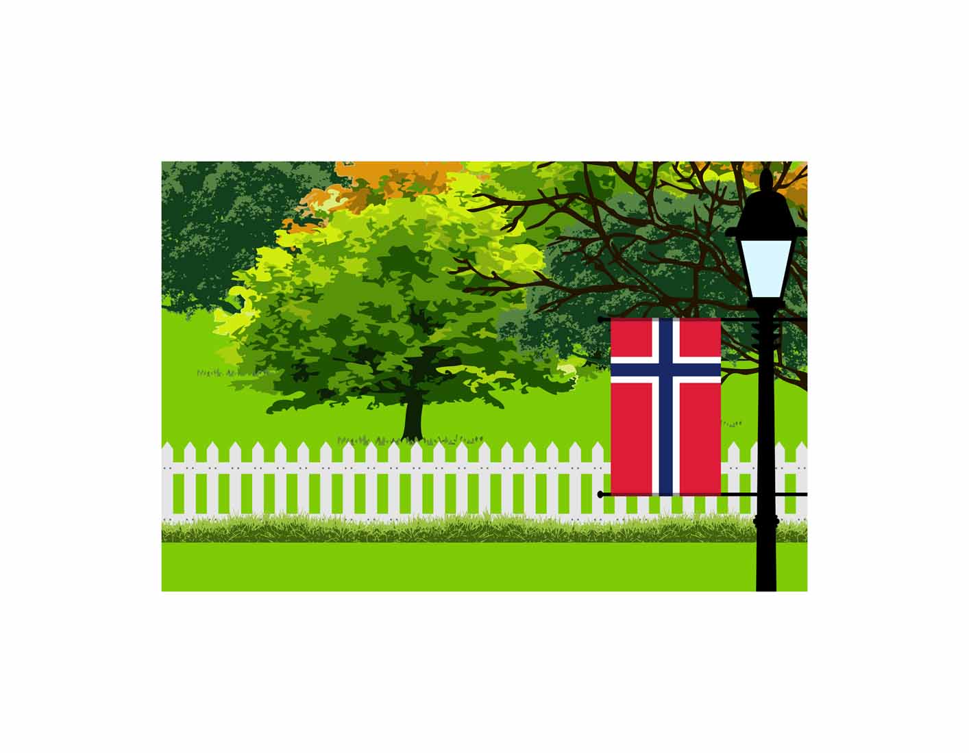Norway Trees Street Lamp Canvas Print Framed