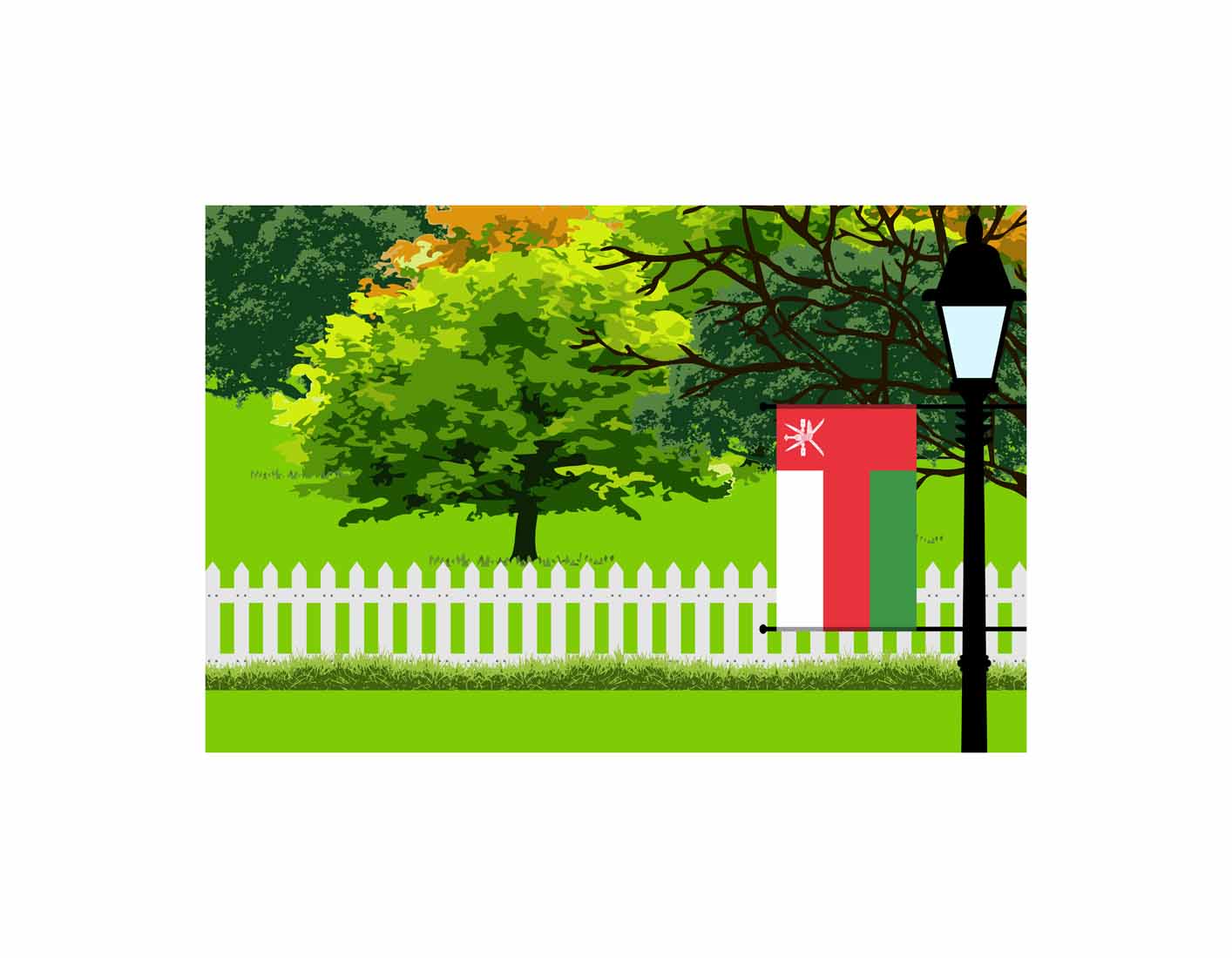 Oman Trees Street Lamp Canvas Print Framed