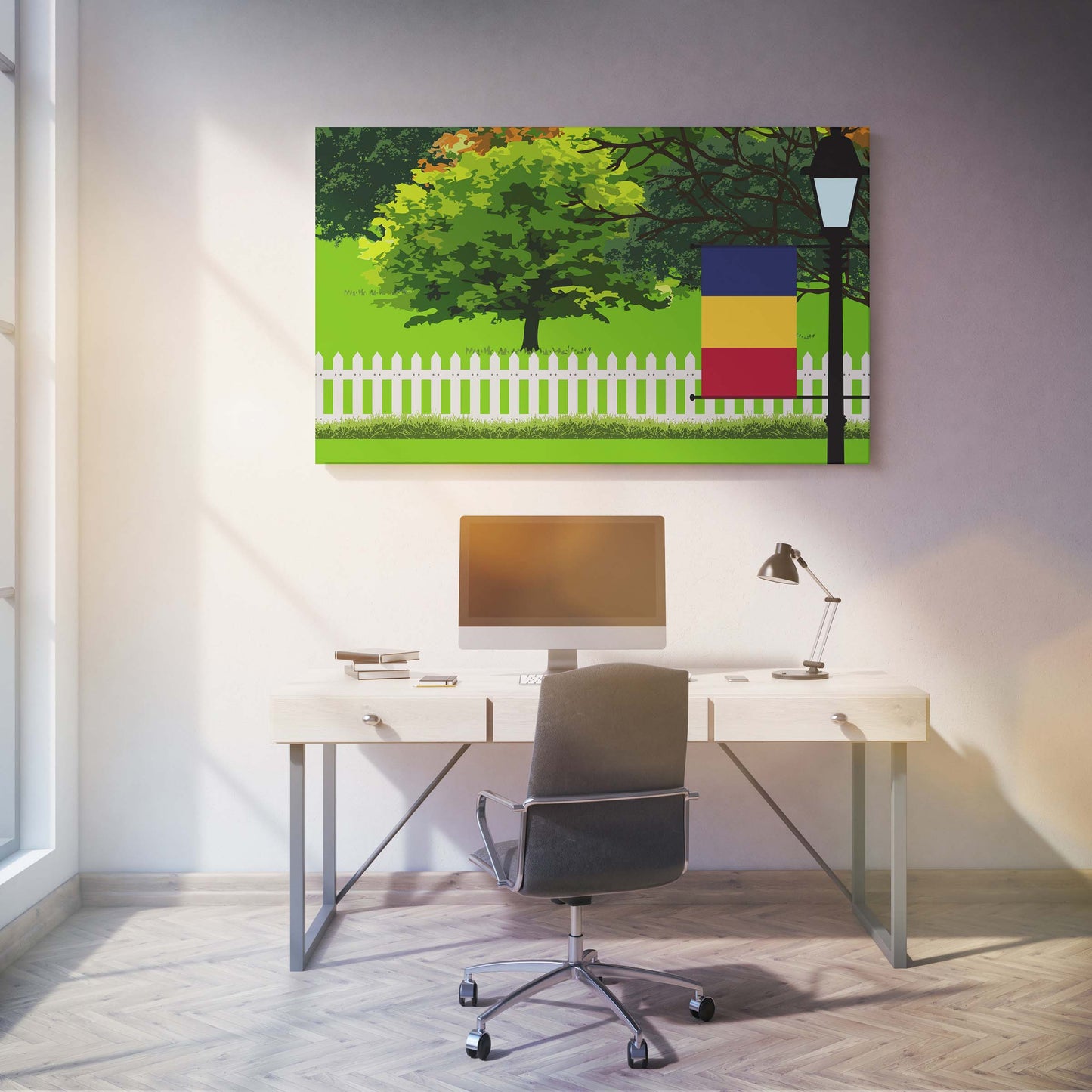 Romania Trees Street Lamp Canvas Print Framed