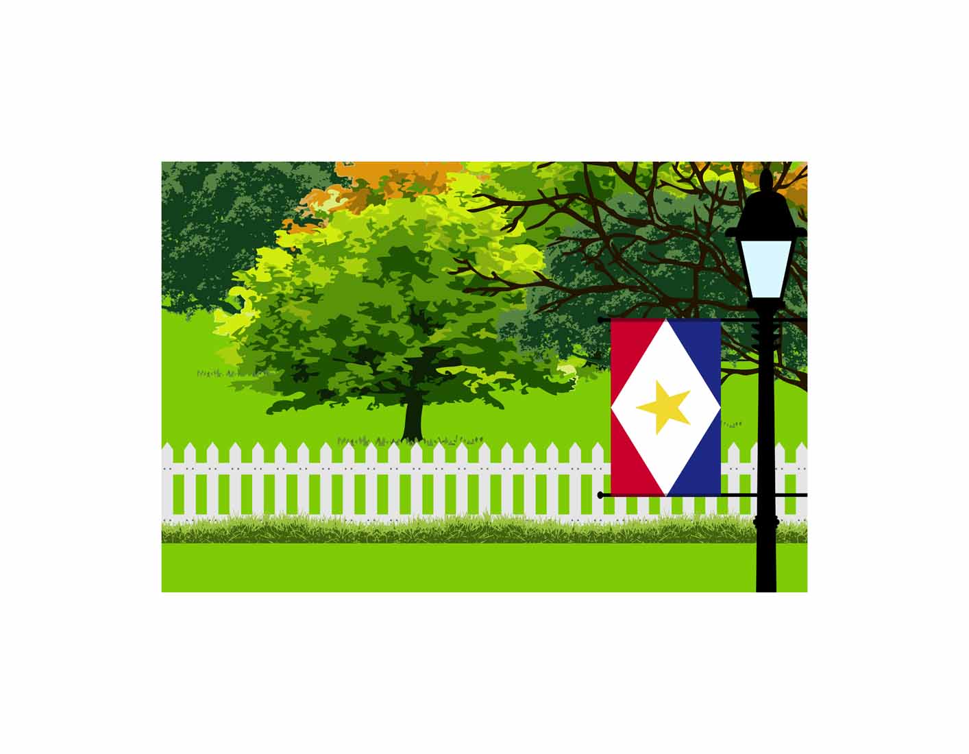 Saba Trees Street Lamp Canvas Print Framed