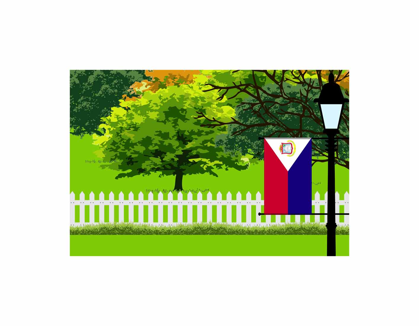 Saint Martin Trees Street Lamp Canvas Print Framed