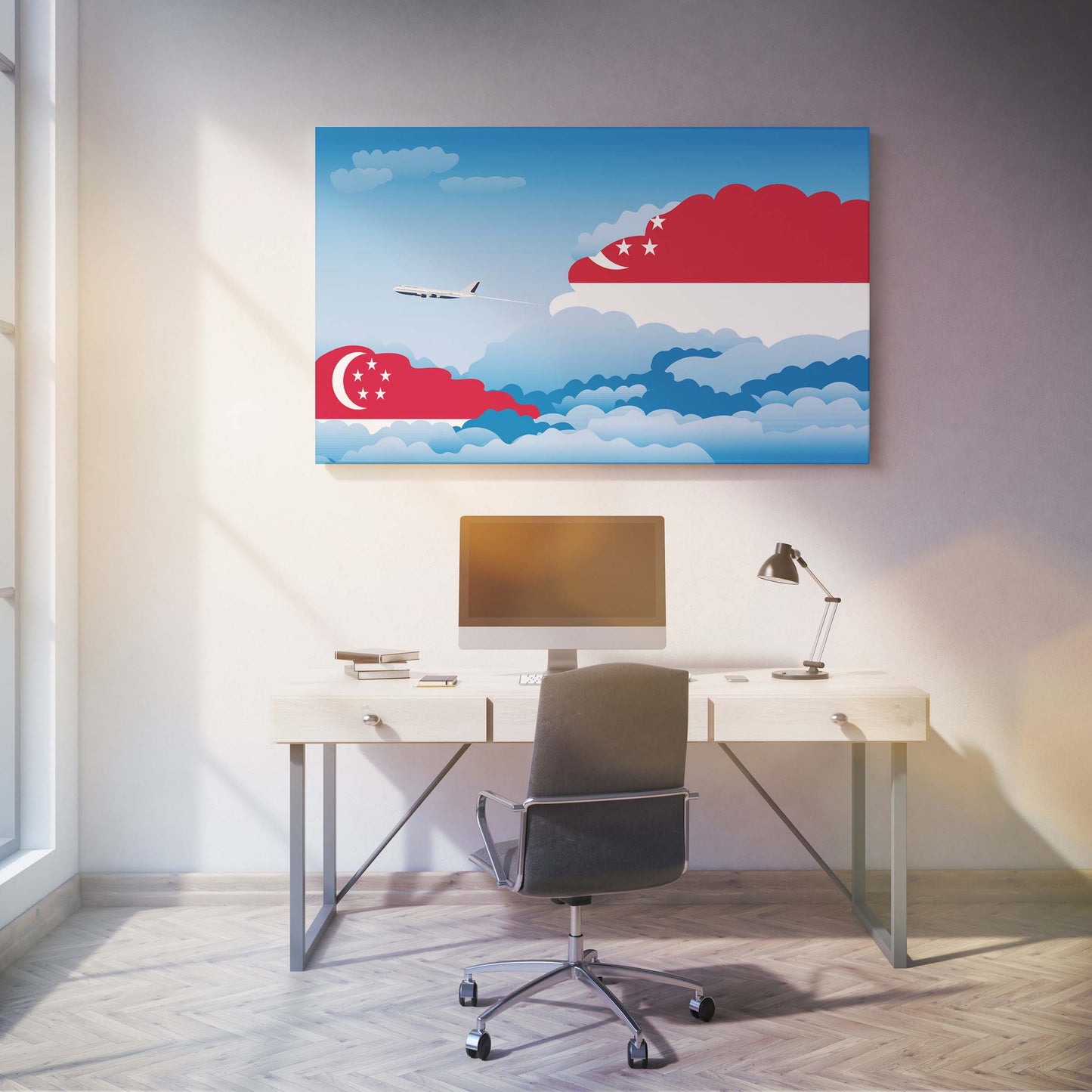 Singapore Day Clouds Canvas Print Framed