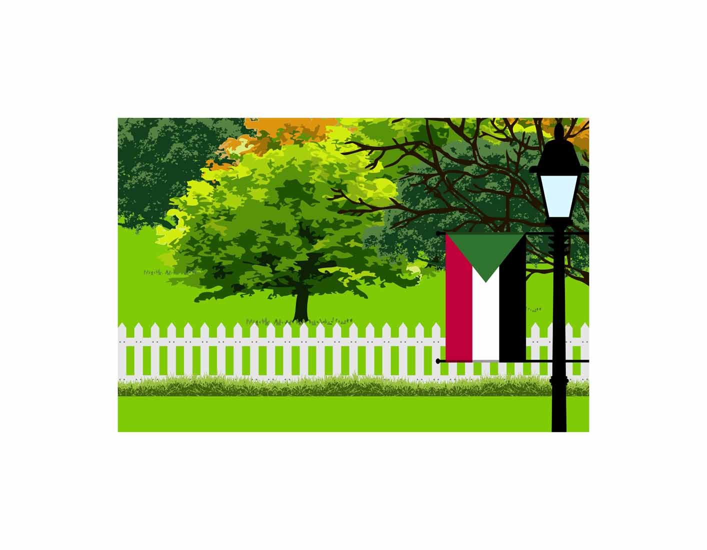 Sudan Trees Street Lamp Canvas Print Framed