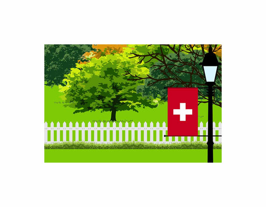 Switzerland Trees Street Lamp Canvas Print Framed