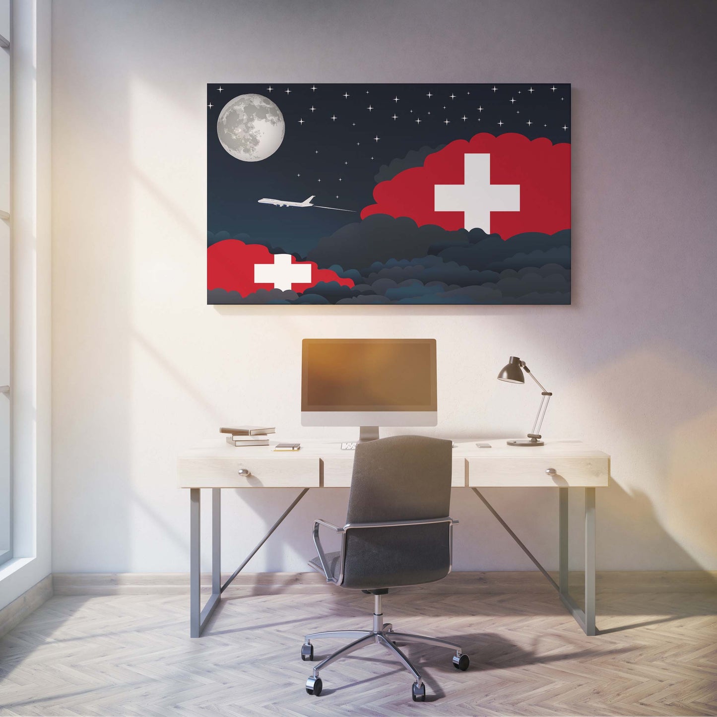 Switzerland Night Clouds Canvas Print Framed