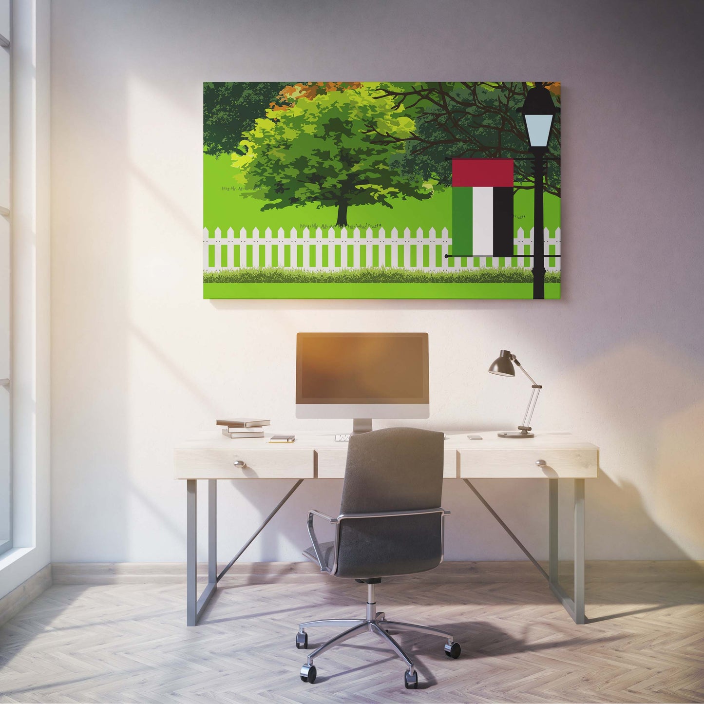 United Arab Emirates Trees Street Lamp Canvas Print Framed